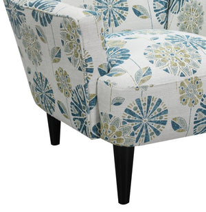 English Elm Blue Teal Floral Upholstered Accent Chair Contemporary Silhouette for Living Room B2709P212532