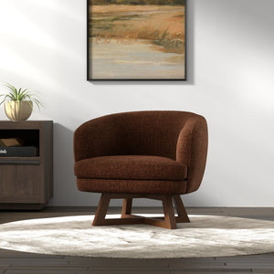English Elm Swivel Barrel Accent Chair with X Base Curved Foam Seat for Living Room Decor B2709P496283
