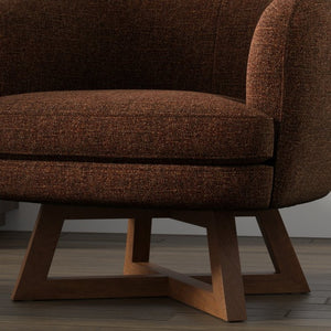 English Elm Swivel Barrel Accent Chair with X Base Curved Foam Seat for Living Room Decor B2709P496283