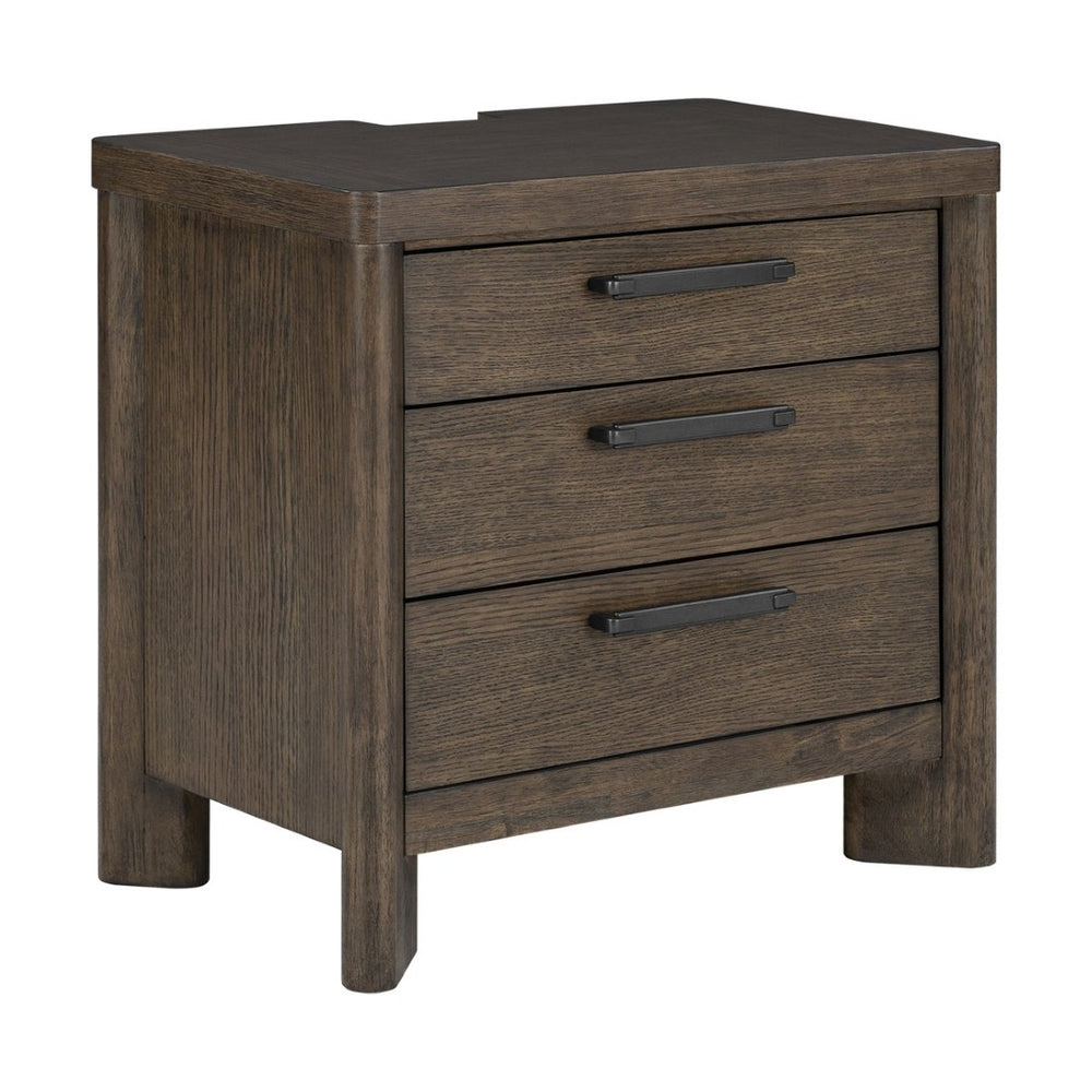 English Elm Dark Oak 3-drawer Nightstand with Usb Charging Hub and Matte Black Hardware B2709P537284