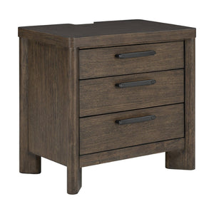 English Elm Dark Oak 3-drawer Nightstand with Usb Charging Hub and Matte Black Hardware B2709P537284