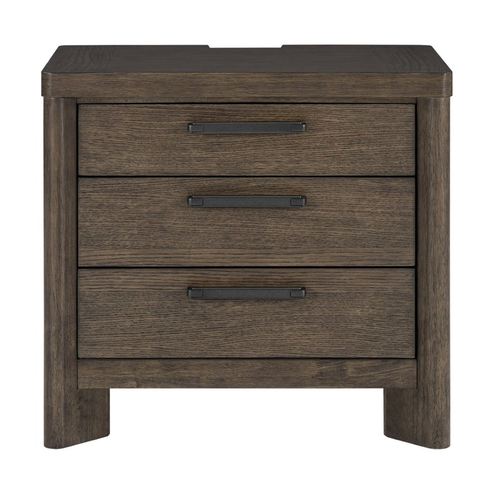 English Elm Dark Oak 3-drawer Nightstand with Usb Charging Hub and Matte Black Hardware B2709P537284
