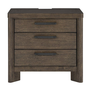 English Elm Dark Oak 3-drawer Nightstand with Usb Charging Hub and Matte Black Hardware B2709P537284