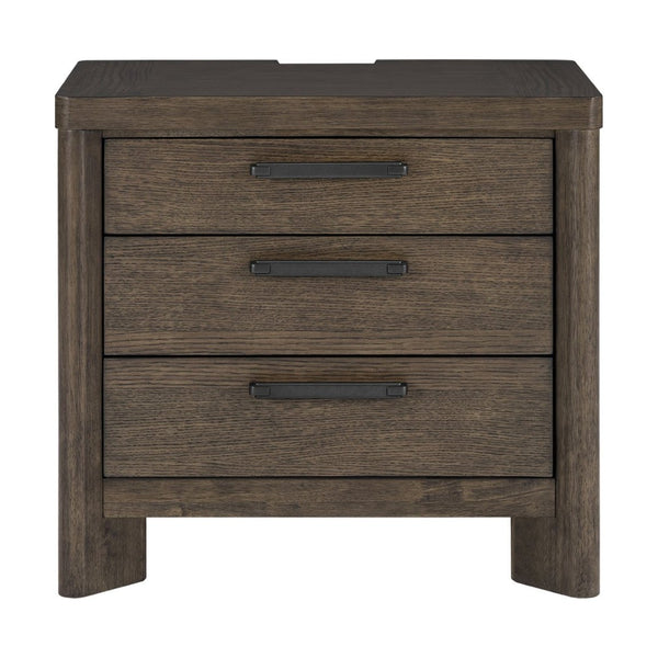 English Elm Dark Oak 3-drawer Nightstand with Usb Charging Hub and Matte Black Hardware B2709P537284