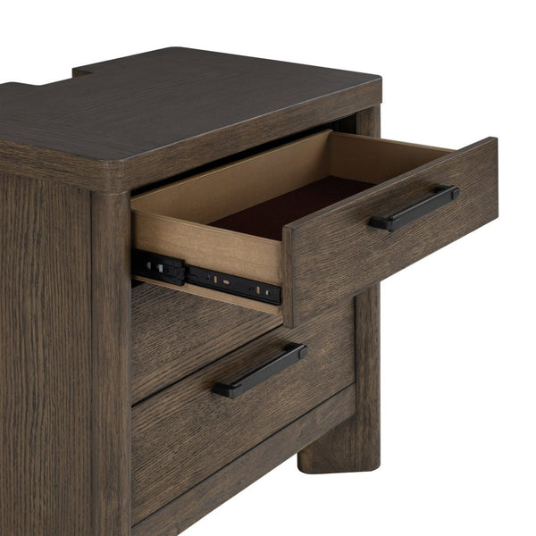 English Elm Dark Oak 3-drawer Nightstand with Usb Charging Hub and Matte Black Hardware B2709P537284