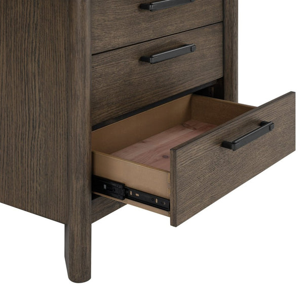 English Elm Dark Oak 3-drawer Nightstand with Usb Charging Hub and Matte Black Hardware B2709P537284