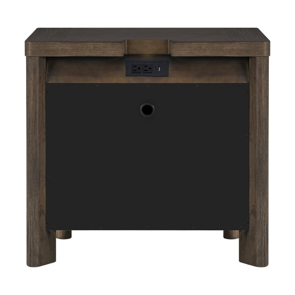 English Elm Dark Oak 3-drawer Nightstand with Usb Charging Hub and Matte Black Hardware B2709P537284