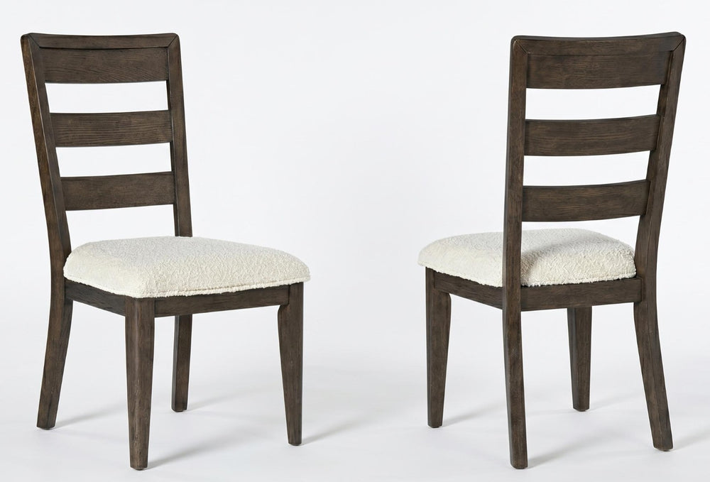 English Elm Dark Oak Ladder-back Boucle Dining Chairs with Cushioned Seats for Modern Farmhouse Rooms B2709P537849