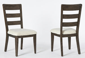 English Elm Dark Oak Ladder-back Boucle Dining Chairs with Cushioned Seats for Modern Farmhouse Rooms B2709P537849