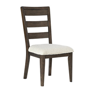 English Elm Dark Oak Ladder-back Boucle Dining Chairs with Cushioned Seats for Modern Farmhouse Rooms B2709P537849