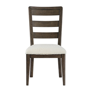 English Elm Dark Oak Ladder-back Boucle Dining Chairs with Cushioned Seats for Modern Farmhouse Rooms B2709P537849