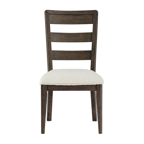 English Elm Dark Oak Ladder-back Boucle Dining Chairs with Cushioned Seats for Modern Farmhouse Rooms B2709P537849