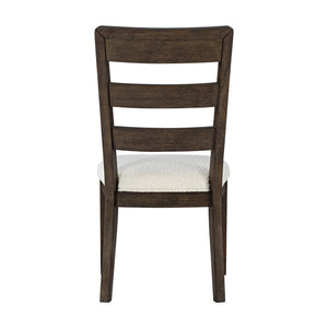 English Elm Dark Oak Ladder-back Boucle Dining Chairs with Cushioned Seats for Modern Farmhouse Rooms B2709P537849