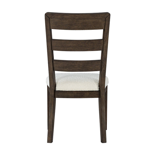 English Elm Dark Oak Ladder-back Boucle Dining Chairs with Cushioned Seats for Modern Farmhouse Rooms B2709P537849
