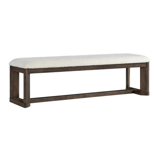 English Elm Dark Oak Boucle Upholstered Bench Wire-brushed Frame for Dining or Entryway B2709P537850