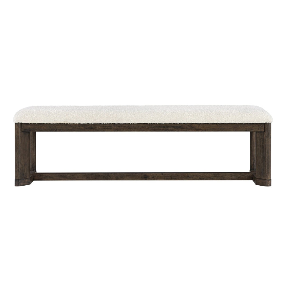 English Elm Dark Oak Boucle Upholstered Bench Wire-brushed Frame for Dining or Entryway B2709P537850