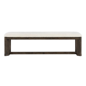 English Elm Dark Oak Boucle Upholstered Bench Wire-brushed Frame for Dining or Entryway B2709P537850