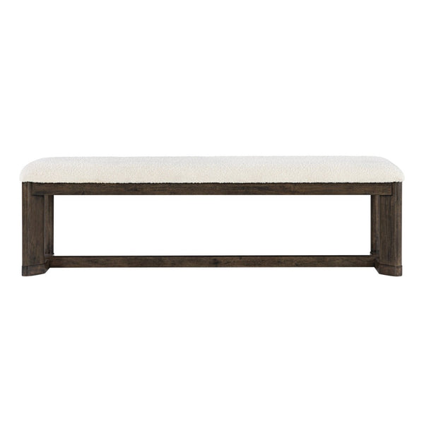 English Elm Dark Oak Boucle Upholstered Bench Wire-brushed Frame for Dining or Entryway B2709P537850