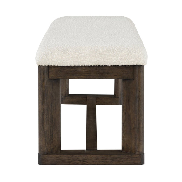English Elm Dark Oak Boucle Upholstered Bench Wire-brushed Frame for Dining or Entryway B2709P537850