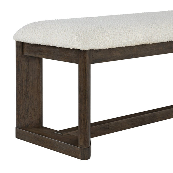 English Elm Dark Oak Boucle Upholstered Bench Wire-brushed Frame for Dining or Entryway B2709P537850