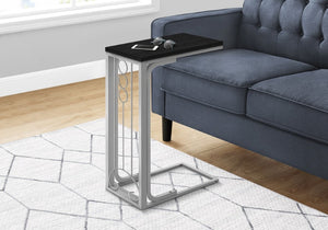 English Elm Accent C Table with Black Laminate Top and Grey Metal Base for Living Room Use B2710P219201