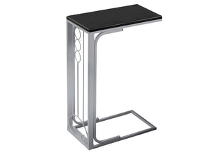 English Elm Accent C Table with Black Laminate Top and Grey Metal Base for Living Room Use B2710P219201