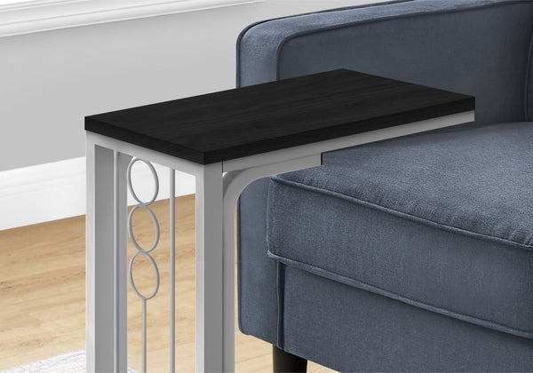 English Elm Accent C Table with Black Laminate Top and Grey Metal Base for Living Room Use B2710P219201