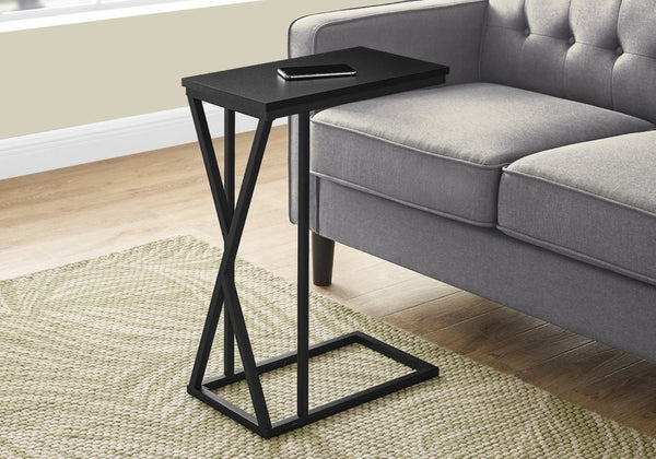 English Elm Accent C-Shaped Sofa Side Table with Geometric Metal Frame for Modern Living Spaces Black B2710P219231