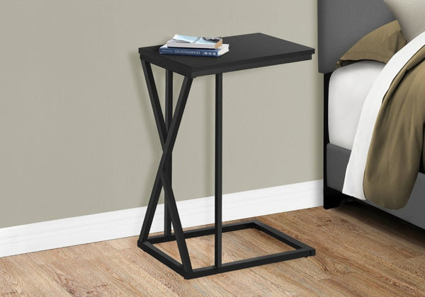 English Elm Accent C-Shaped Sofa Side Table with Geometric Metal Frame for Modern Living Spaces Black B2710P219231