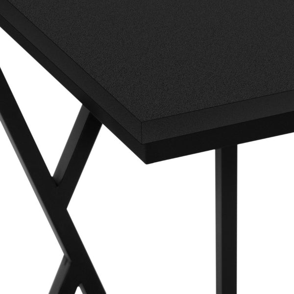 English Elm Accent C-Shaped Sofa Side Table with Geometric Metal Frame for Modern Living Spaces Black B2710P219231
