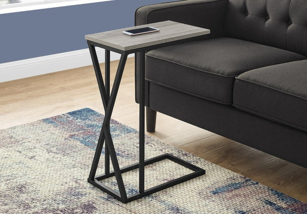 English Elm Accent C-Shaped Sofa Side Table with Geometric Metal Frame for Modern Living Spaces Grey B2710P219232