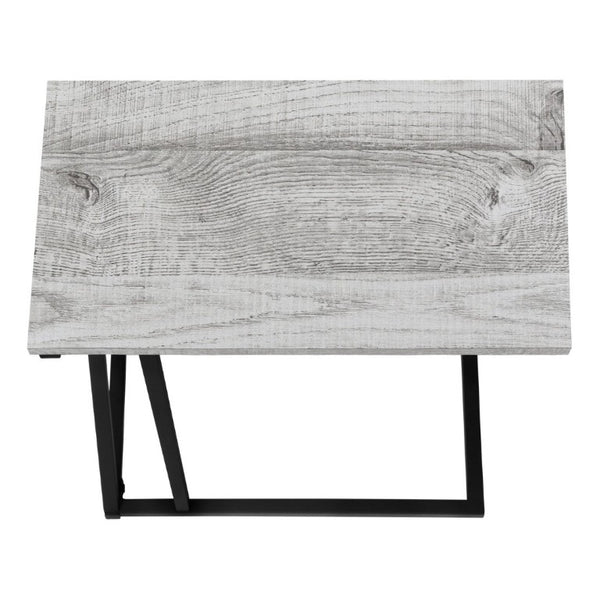 English Elm Accent C-Shaped Sofa Side Table with Geometric Metal Frame for Modern Living Spaces Grey B2710P219232