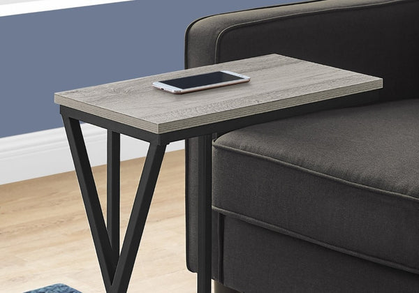 English Elm Accent C-Shaped Sofa Side Table with Geometric Metal Frame for Modern Living Spaces Grey B2710P219232