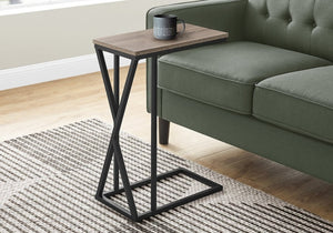 English Elm Accent C-Shaped Sofa Side Table with Geometric Metal Frame for Modern Living Spaces Taupe B2710P219233