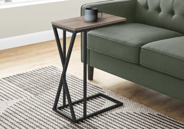 English Elm Accent C-Shaped Sofa Side Table with Geometric Metal Frame for Modern Living Spaces Taupe B2710P219233