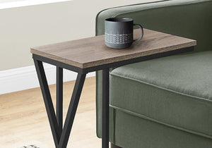 English Elm Accent C-Shaped Sofa Side Table with Geometric Metal Frame for Modern Living Spaces Taupe B2710P219233