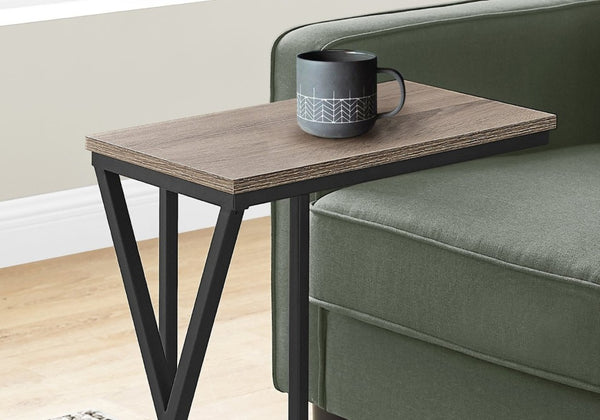 English Elm Accent C-Shaped Sofa Side Table with Geometric Metal Frame for Modern Living Spaces Taupe B2710P219233