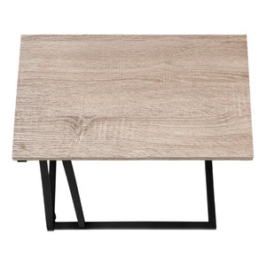 English Elm Accent C-Shaped Sofa Side Table with Geometric Metal Frame for Modern Living Spaces Taupe B2710P219233