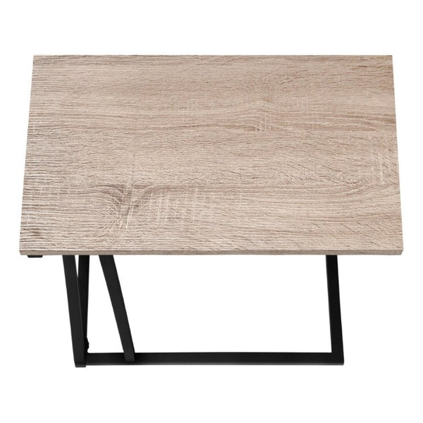 English Elm Accent C-Shaped Sofa Side Table with Geometric Metal Frame for Modern Living Spaces Taupe B2710P219233