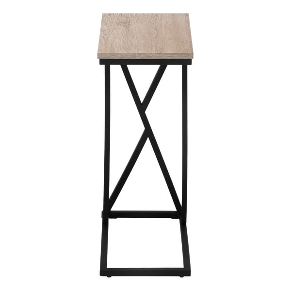 English Elm Accent C-Shaped Sofa Side Table with Geometric Metal Frame for Modern Living Spaces Taupe B2710P219233