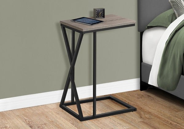 English Elm Accent C-Shaped Sofa Side Table with Geometric Metal Frame for Modern Living Spaces Taupe B2710P219233