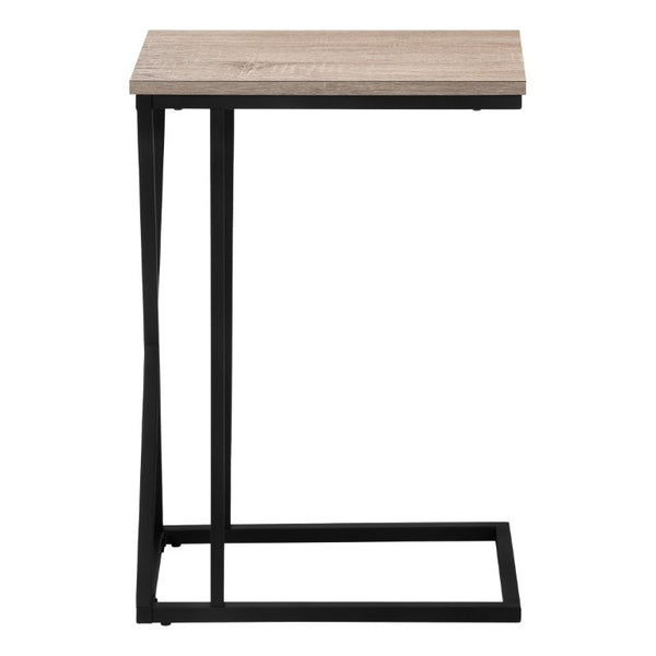 English Elm Accent C-Shaped Sofa Side Table with Geometric Metal Frame for Modern Living Spaces Taupe B2710P219233