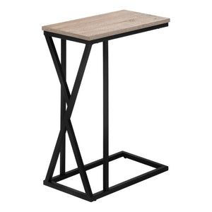 English Elm Accent C-Shaped Sofa Side Table with Geometric Metal Frame for Modern Living Spaces Taupe B2710P219233
