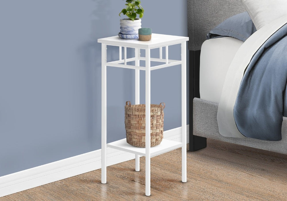 English Elm Accent Table Two Tier White Laminate Square End Modern Living Room Plant Stand B2710P219247