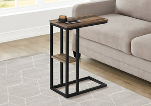 English Elm Accent C-Shaped Sofa Side Table Reclaimed Wood Look Top Black Metal Frame B2710P219399
