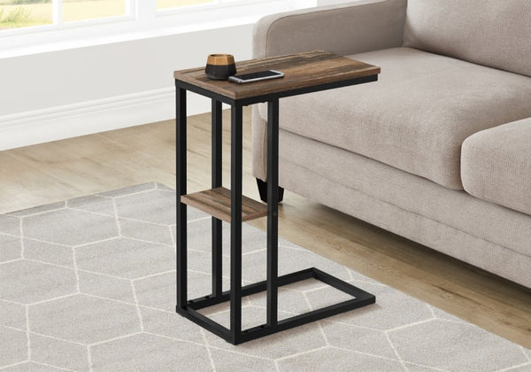 English Elm Accent C-Shaped Sofa Side Table Reclaimed Wood Look Top Black Metal Frame B2710P219399