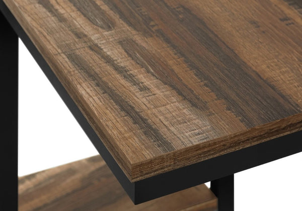 English Elm Accent C-Shaped Sofa Side Table Reclaimed Wood Look Top Black Metal Frame B2710P219399