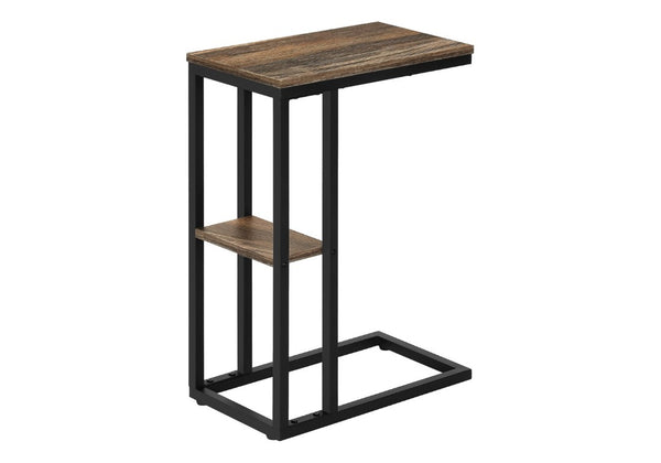 English Elm Accent C-Shaped Sofa Side Table Reclaimed Wood Look Top Black Metal Frame B2710P219399