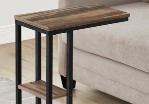 English Elm Accent C-Shaped Sofa Side Table Reclaimed Wood Look Top Black Metal Frame B2710P219399