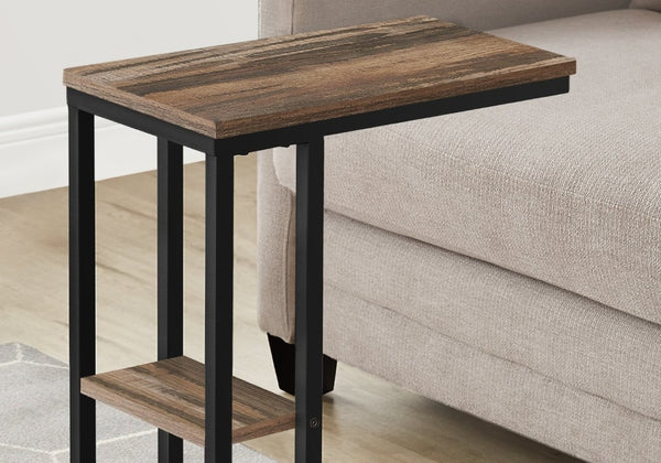 English Elm Accent C-Shaped Sofa Side Table Reclaimed Wood Look Top Black Metal Frame B2710P219399